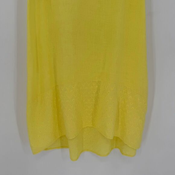 Terzo Millennio Yellow 100% Linen Italy Sleeveless Midi Eyelet Hem Dress Medium - Picture 3 of 9
